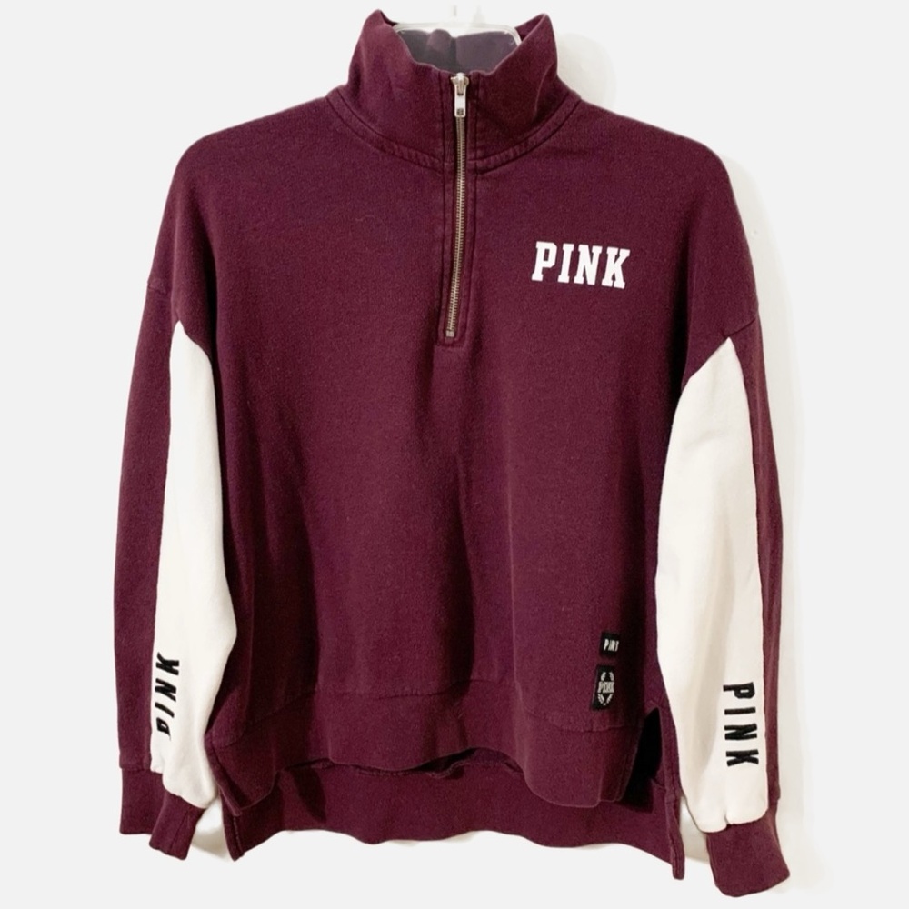 Victoria’s Secret PINK Quarter Zip Long Sleeve Color Blocked Sweatshirt PINK